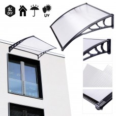 Koval Inc. 3 ft DIY Overhead Clear Outdoor Awning Patio Cover Door Window Polycarbonate Modern Design UV Rain Sunshine (3 FT, Black)   